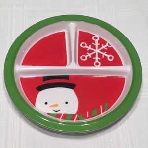 Be Merry Snowman Melamine Compartment Plate w/ Rubber Grips